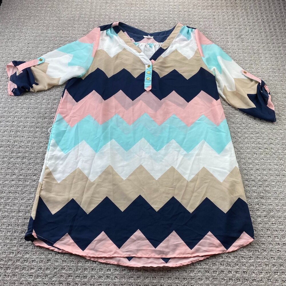 Ardene Women's Tunic Shirt Dress Size Extra Large XL Multicolor Zig Zag Patterrn